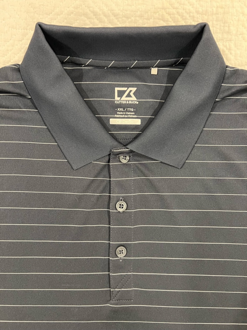 Cutter & Buck Men's Navy Polo with Thin White Stripes